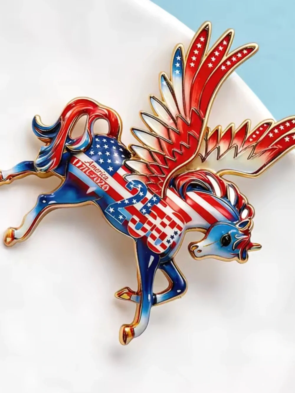 Patriotic Pegasus USA Flag 250 Brooch